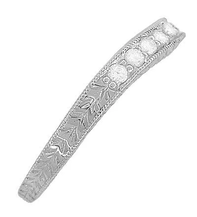 Art Deco Curved Engraved Wheat White Sapphire Wedding Band in 14 Karat White Gold Antique Jewelry Mall Rings Art Deco Curved Engraved Wheat White Sapphire Wedding Band in 14 Karat White Gold Antique Jewelry Mall Rings