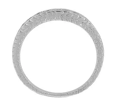 Art Deco Curved Engraved Wheat White Sapphire Wedding Band in 14 Karat White Gold Antique Jewelry Mall Rings Art Deco Curved Engraved Wheat White Sapphire Wedding Band in 14 Karat White Gold Antique Jewelry Mall Rings