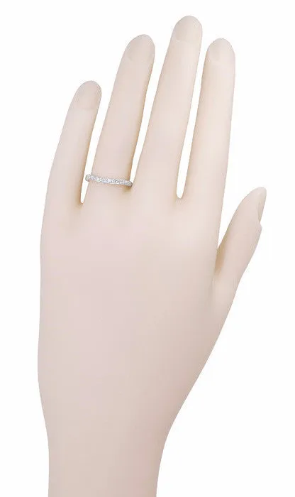 Art Deco Curved Engraved Wheat White Sapphire Wedding Band in 14 Karat White Gold Antique Jewelry Mall Rings Art Deco Curved Engraved Wheat White Sapphire Wedding Band in 14 Karat White Gold Antique Jewelry Mall Rings