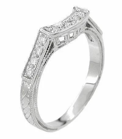 Art Deco Diamonds Filigree and Wheat Curved Hugger Wedding Ring in 14 or 18 Karat White Gold Antique Jewelry Mall Rings Art Deco Diamonds Filigree and Wheat Curved Hugger Wedding Ring in 14 or 18 Karat White Gold Antique Jewelry Mall Rings