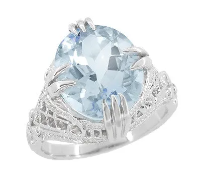 Art Deco Filigree Oval Aquamarine Ring in 14 Karat White Gold 35 Carats Antique Jewelry Mall Rings Art Deco Filigree Oval Aquamarine Ring in 14 Karat White Gold 35 Carats Antique Jewelry Mall Rings