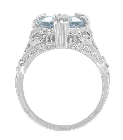 Art Deco Filigree Oval Aquamarine Ring in 14 Karat White Gold 35 Carats Antique Jewelry Mall Rings Art Deco Filigree Oval Aquamarine Ring in 14 Karat White Gold 35 Carats Antique Jewelry Mall Rings