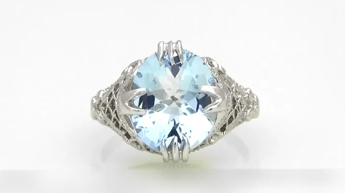 Art Deco Filigree Oval Aquamarine Ring in 14 Karat White Gold 35 Carats Antique Jewelry Mall Rings Art Deco Filigree Oval Aquamarine Ring in 14 Karat White Gold 35 Carats Antique Jewelry Mall Rings