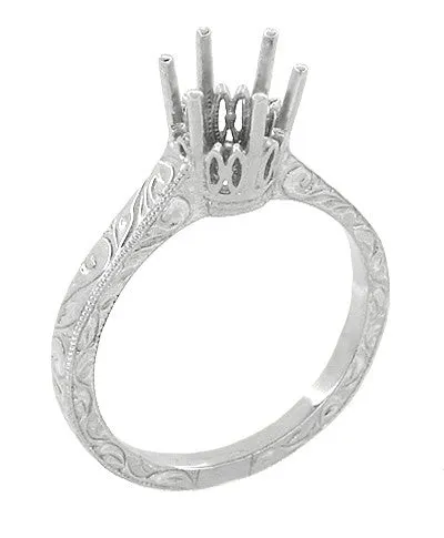 Art Deco Filigree Scroll Engraved 34 Carat Crown Solitaire Engagement Ring Setting in Platinum Antique Jewelry Mall Rings Art Deco Filigree Scroll Engraved 34 Carat Crown Solitaire Engagement Ring Setting in Platinum Antique Jewelry Mall Rings