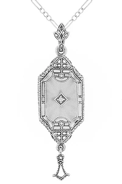 Art Deco Starburst Crystal Diamond Drop Pendant Necklace in Sterling Silver Antique Jewelry Mall Necklaces Art Deco Starburst Crystal Diamond Drop Pendant Necklace in Sterling Silver Antique Jewelry Mall Necklaces