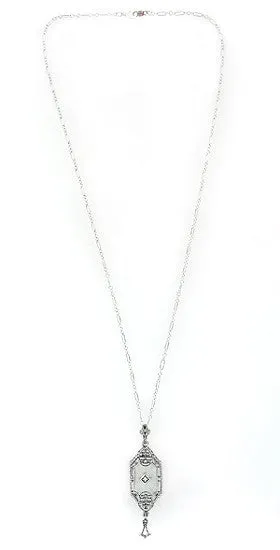 Art Deco Starburst Crystal Diamond Drop Pendant Necklace in Sterling Silver Antique Jewelry Mall Necklaces Art Deco Starburst Crystal Diamond Drop Pendant Necklace in Sterling Silver Antique Jewelry Mall Necklaces