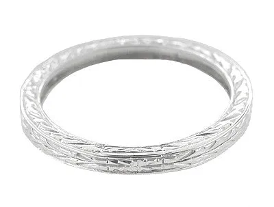 Art Deco Wedding Ring Platinum with Wheat Engraving Antique Jewelry Mall Rings