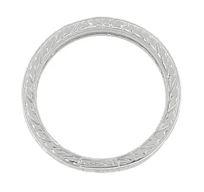Art Deco Wedding Ring Platinum with Wheat Engraving Antique Jewelry Mall Rings