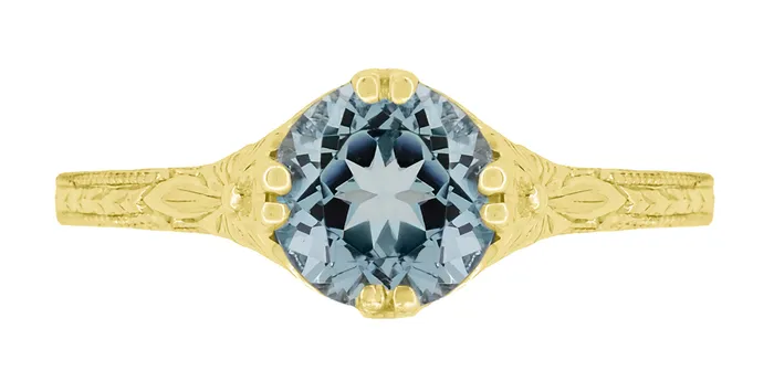 Art Deco Yellow Gold Filigree Flowers Wheat Engraved Aquamarine Solitaire Engagement Ring Antique Jewelry Mall Rings Art Deco Yellow Gold Filigree Flowers Wheat Engraved Aquamarine Solitaire Engagement Ring Antique Jewelry Mall Rings