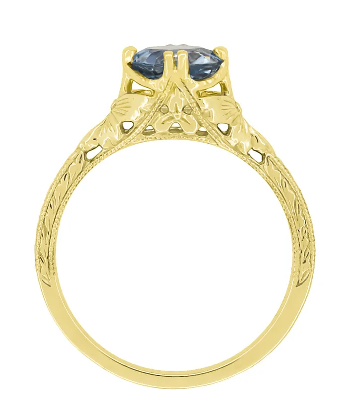 Art Deco Yellow Gold Filigree Flowers Wheat Engraved Aquamarine Solitaire Engagement Ring Antique Jewelry Mall Rings Art Deco Yellow Gold Filigree Flowers Wheat Engraved Aquamarine Solitaire Engagement Ring Antique Jewelry Mall Rings