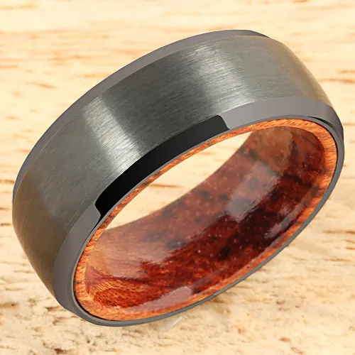 Black Tungsten Koa Wood Double Ring Brush Finished Beveled Edge 8mm Nakoa Rings