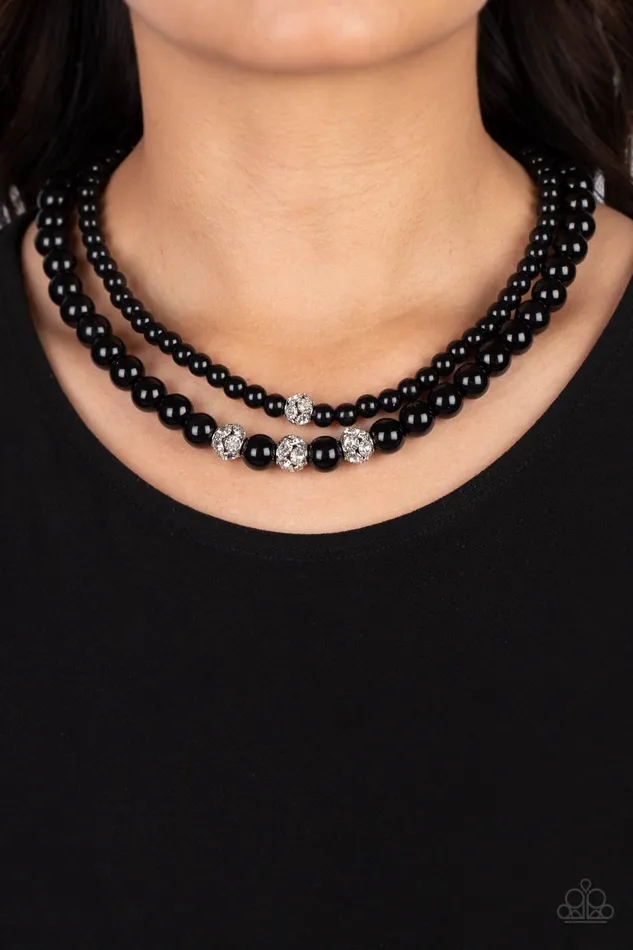 Brilliant Ballerina Black Bead White Rhinestone Layered Necklace Paparazzi Paparazzi Accessories Necklaces