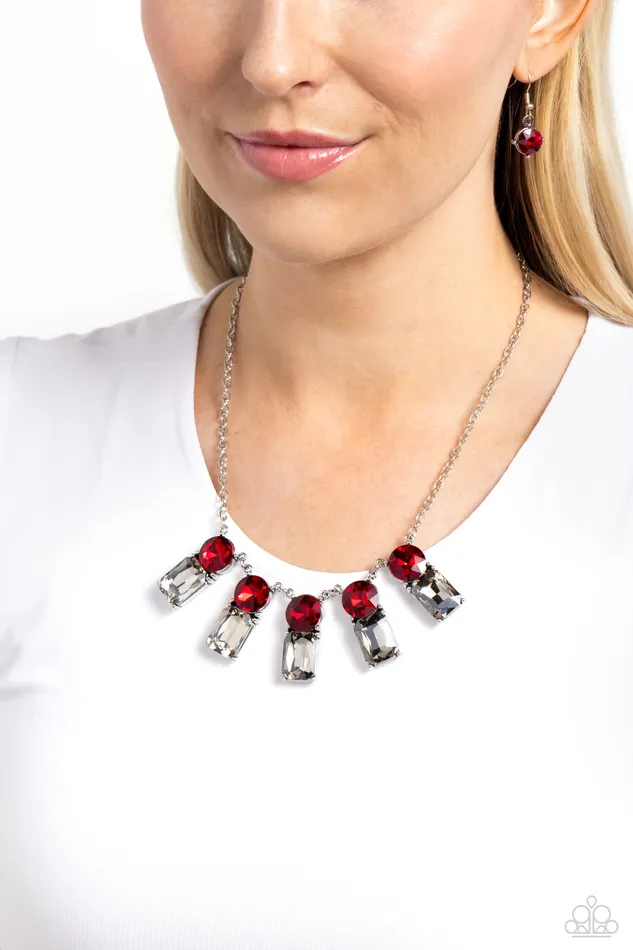 Celestial Royal Red and Smoky Gem Silver Short Necklace Paparazzi Paparazzi Accessories Necklaces
