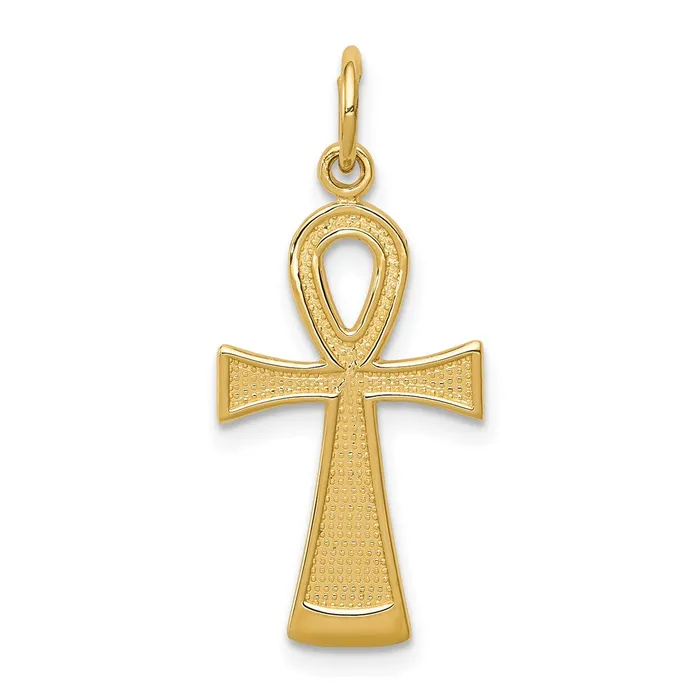 Charm Necklaces 14k Yellow Gold 12 mm Ankh Cross Charm 093 grams Qgold