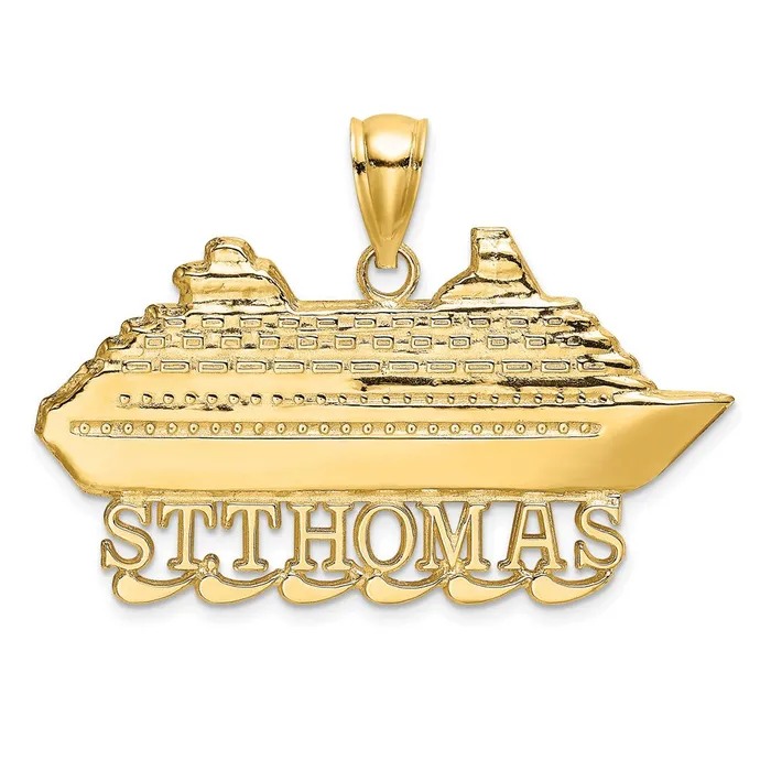 Charm Necklaces 14k Yellow Gold 317 mm ST THOMAS Cruise Ship Charm 347 grams Qgold Charm Necklaces 14k Yellow Gold 317 mm ST THOMAS Cruise Ship Charm 347 grams Qgold