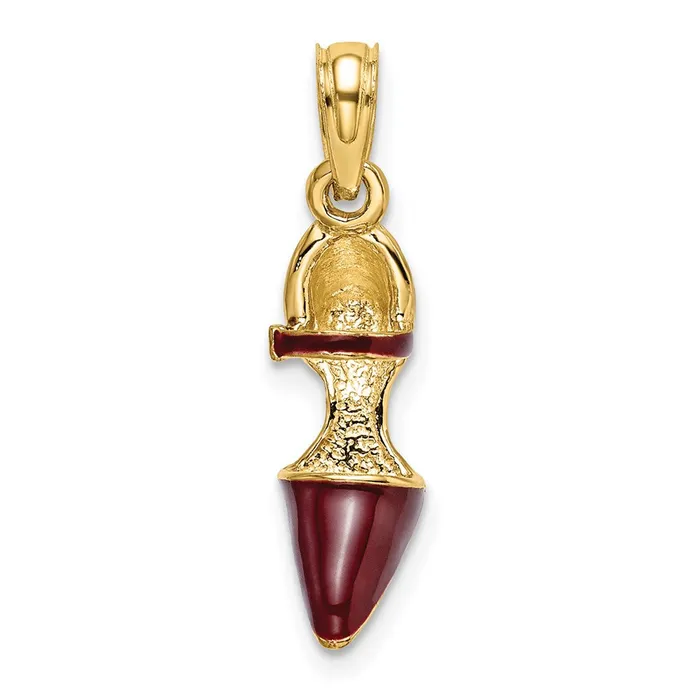 Charm Necklaces 14k Yellow Gold 54 mm 3D Maroon Enamel Closed Toe High Heel Charm 134 grams Qgold Charm Necklaces 14k Yellow Gold 54 mm 3D Maroon Enamel Closed Toe High Heel Charm 134 grams Qgold
