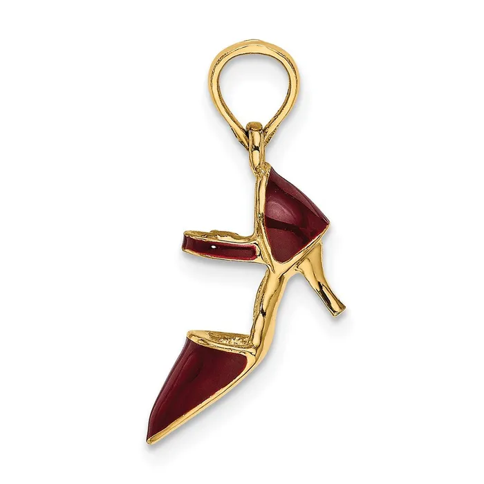 Charm Necklaces 14k Yellow Gold 54 mm 3D Maroon Enamel Closed Toe High Heel Charm 134 grams Qgold Charm Necklaces 14k Yellow Gold 54 mm 3D Maroon Enamel Closed Toe High Heel Charm 134 grams Qgold