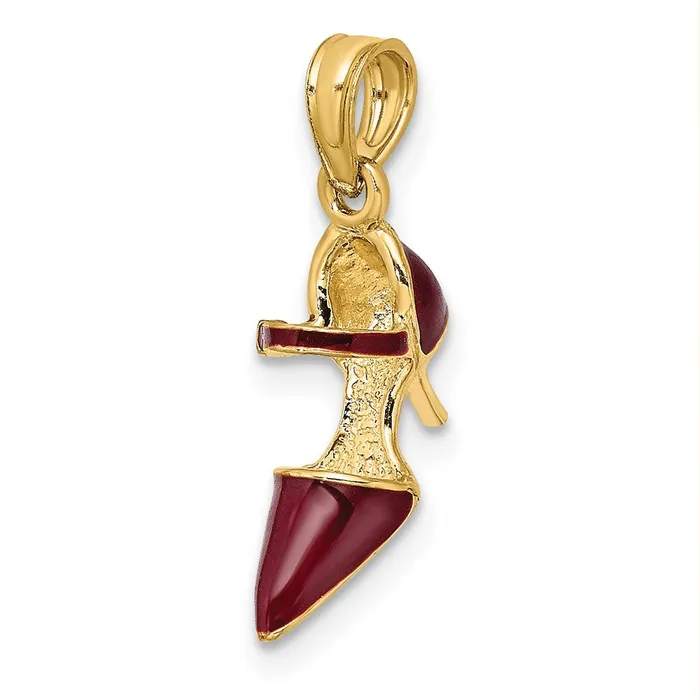 Charm Necklaces 14k Yellow Gold 54 mm 3D Maroon Enamel Closed Toe High Heel Charm 134 grams Qgold Charm Necklaces 14k Yellow Gold 54 mm 3D Maroon Enamel Closed Toe High Heel Charm 134 grams Qgold