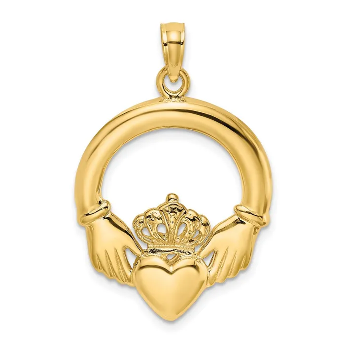 Charm Necklaces Qgold 10k Yellow Gold 21 mm Polished Large Claddagh Heart Charm 229 grams Charm Necklaces Qgold 10k Yellow Gold 21 mm Polished Large Claddagh Heart Charm 229 grams