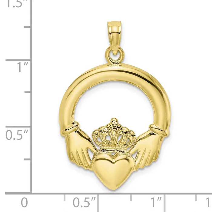 Charm Necklaces Qgold 10k Yellow Gold 21 mm Polished Large Claddagh Heart Charm 229 grams Charm Necklaces Qgold 10k Yellow Gold 21 mm Polished Large Claddagh Heart Charm 229 grams