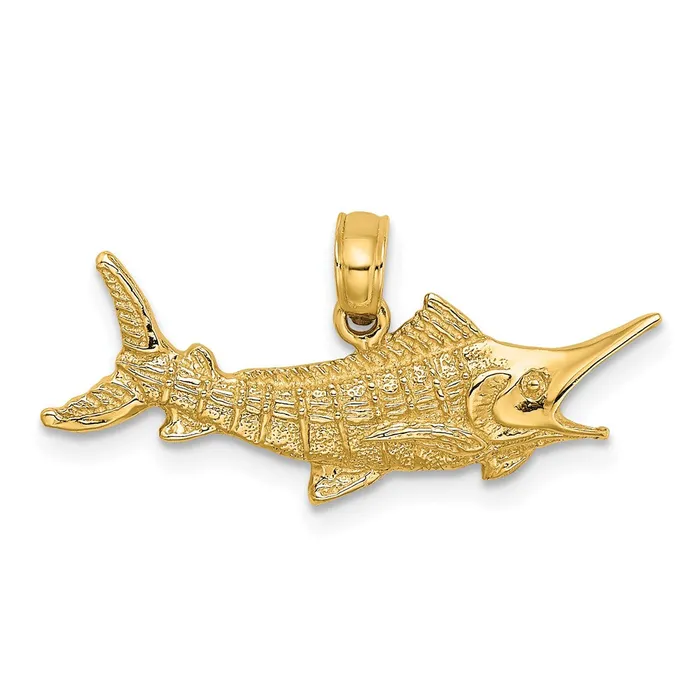 Charm Necklaces Qgold 10k Yellow Gold 267 mm Textured 2D Marlin Fish Charm 12 grams Charm Necklaces Qgold 10k Yellow Gold 267 mm Textured 2D Marlin Fish Charm 12 grams