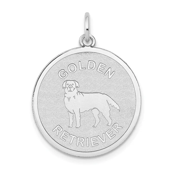 Charm Necklaces Qgold 14k White Gold 20 mm Polished Engravable Golden Retriever Disc Charm 103 grams Charm Necklaces Qgold 14k White Gold 20 mm Polished Engravable Golden Retriever Disc Charm 103 grams