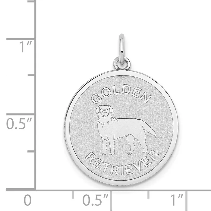 Charm Necklaces Qgold 14k White Gold 20 mm Polished Engravable Golden Retriever Disc Charm 103 grams