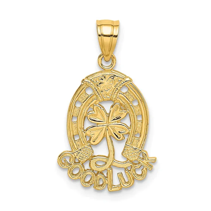 Charm Necklaces Qgold 14k Yellow Gold 133 mm GOOD LUCK Horseshoe and Clover Charm 111 grams Charm Necklaces Qgold 14k Yellow Gold 133 mm GOOD LUCK Horseshoe and Clover Charm 111 grams