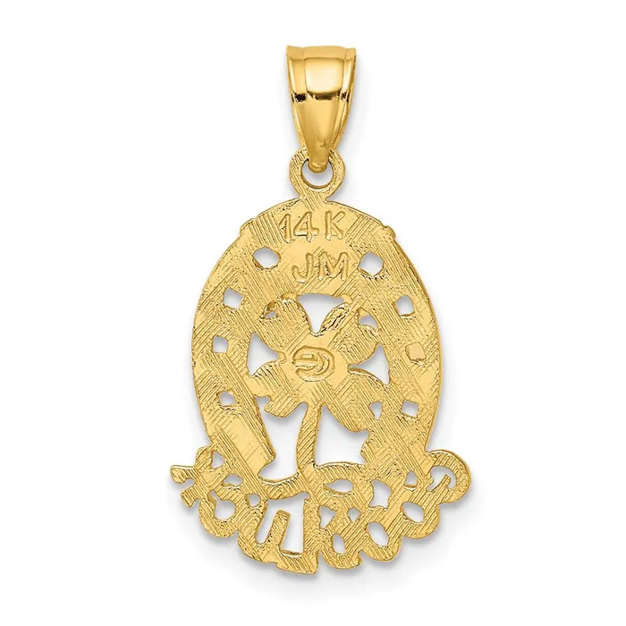 Charm Necklaces Qgold 14k Yellow Gold 133 mm GOOD LUCK Horseshoe and Clover Charm 111 grams Charm Necklaces Qgold 14k Yellow Gold 133 mm GOOD LUCK Horseshoe and Clover Charm 111 grams