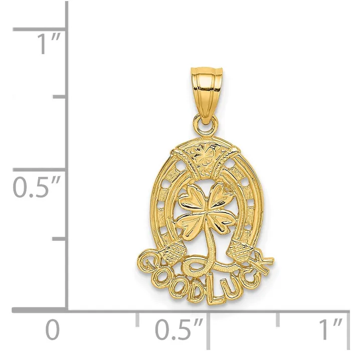 Charm Necklaces Qgold 14k Yellow Gold 133 mm GOOD LUCK Horseshoe and Clover Charm 111 grams Charm Necklaces Qgold 14k Yellow Gold 133 mm GOOD LUCK Horseshoe and Clover Charm 111 grams