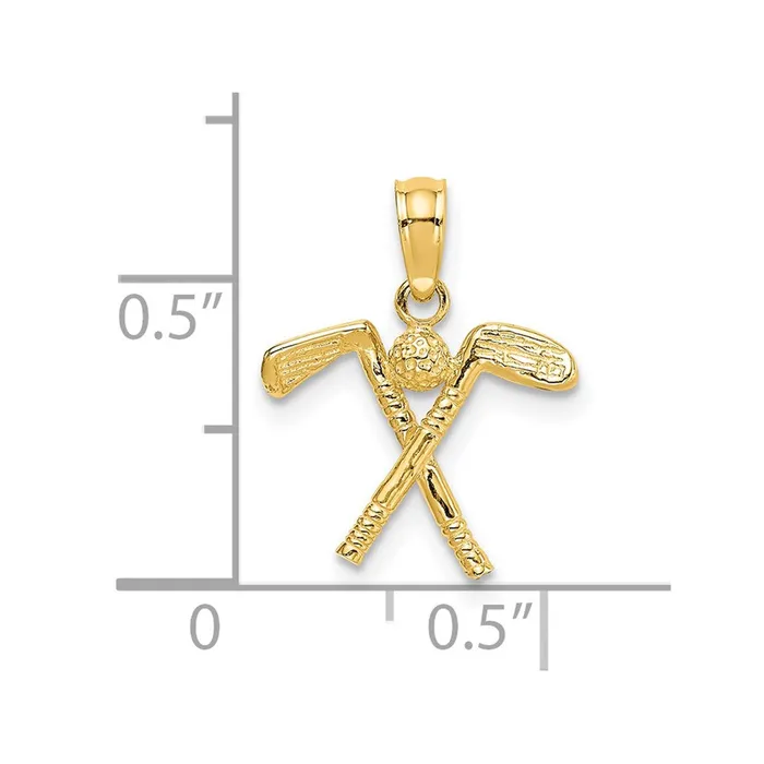 Charm Necklaces Qgold 14k Yellow Gold 141 mm 3D Golf Clubs with Ball Charm 101 grams Charm Necklaces Qgold 14k Yellow Gold 141 mm 3D Golf Clubs with Ball Charm 101 grams