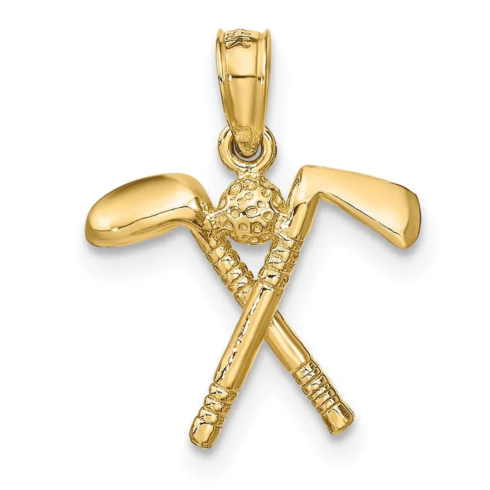 Charm Necklaces Qgold 14k Yellow Gold 141 mm 3D Golf Clubs with Ball Charm 101 grams Charm Necklaces Qgold 14k Yellow Gold 141 mm 3D Golf Clubs with Ball Charm 101 grams