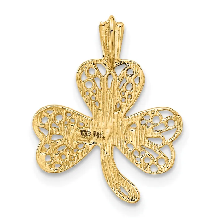 Charm Necklaces Qgold 14k Yellow Gold 15 mm Filigree Shamrock Charm 068 grams Charm Necklaces Qgold 14k Yellow Gold 15 mm Filigree Shamrock Charm 068 grams