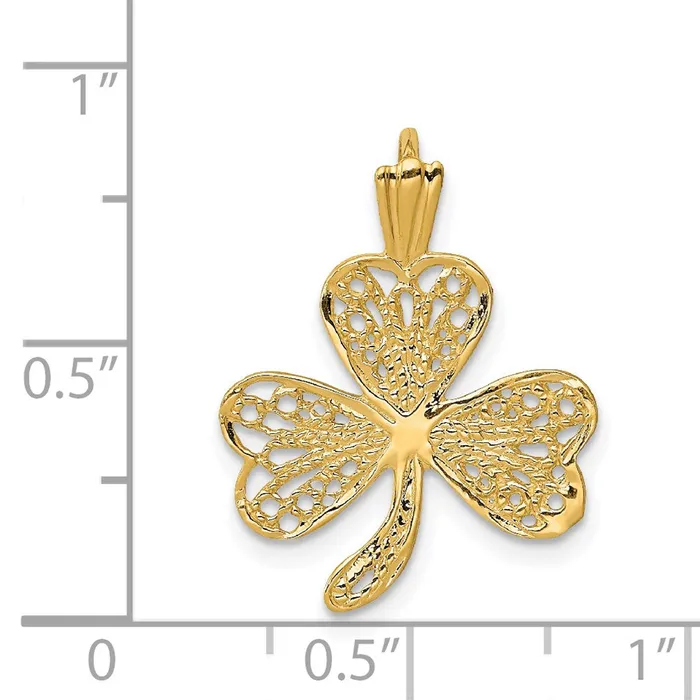 Charm Necklaces Qgold 14k Yellow Gold 15 mm Filigree Shamrock Charm 068 grams Charm Necklaces Qgold 14k Yellow Gold 15 mm Filigree Shamrock Charm 068 grams
