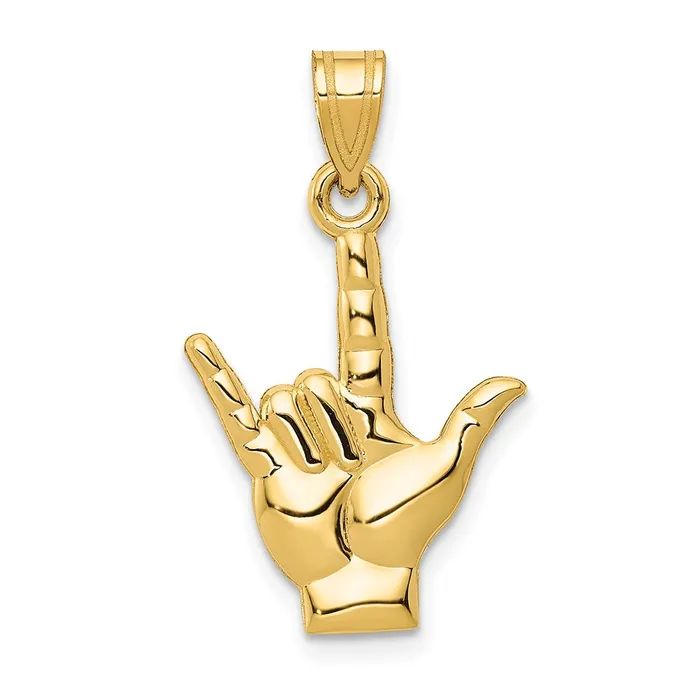 Charm Necklaces Qgold 14k Yellow Gold 15 mm Polished I Love You HandSign Language Charm 104 grams Charm Necklaces Qgold 14k Yellow Gold 15 mm Polished I Love You HandSign Language Charm 104 grams