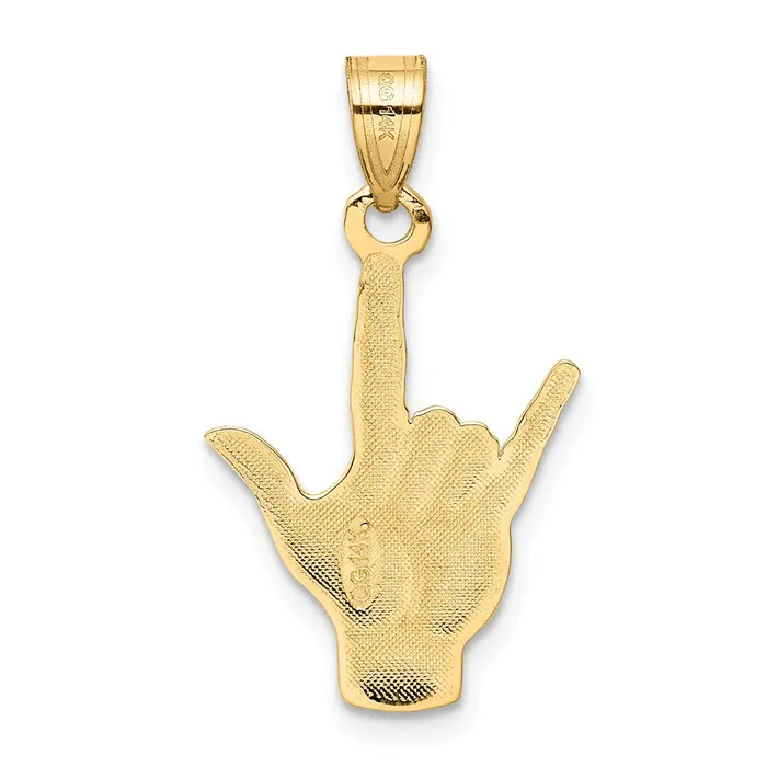 Charm Necklaces Qgold 14k Yellow Gold 15 mm Polished I Love You HandSign Language Charm 104 grams Charm Necklaces Qgold 14k Yellow Gold 15 mm Polished I Love You HandSign Language Charm 104 grams