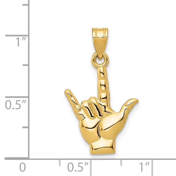 Charm Necklaces Qgold 14k Yellow Gold 15 mm Polished I Love You HandSign Language Charm 104 grams Charm Necklaces Qgold 14k Yellow Gold 15 mm Polished I Love You HandSign Language Charm 104 grams