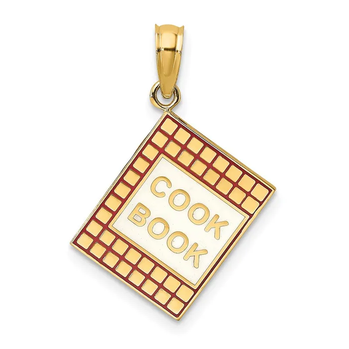 Charm Necklaces Qgold 14k Yellow Gold 171 mm W Red Enamel 3D Cook Book Charm 16 grams Charm Necklaces Qgold 14k Yellow Gold 171 mm W Red Enamel 3D Cook Book Charm 16 grams