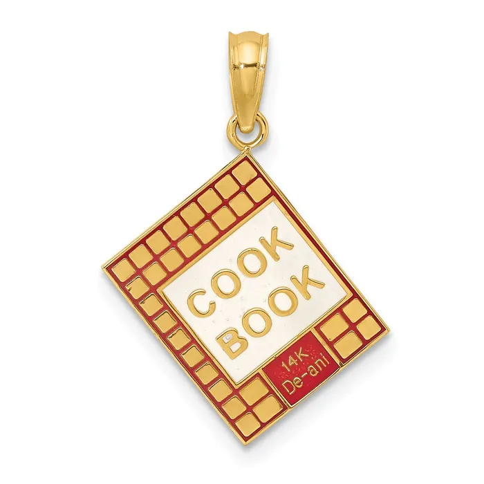 Charm Necklaces Qgold 14k Yellow Gold 171 mm W Red Enamel 3D Cook Book Charm 16 grams Charm Necklaces Qgold 14k Yellow Gold 171 mm W Red Enamel 3D Cook Book Charm 16 grams