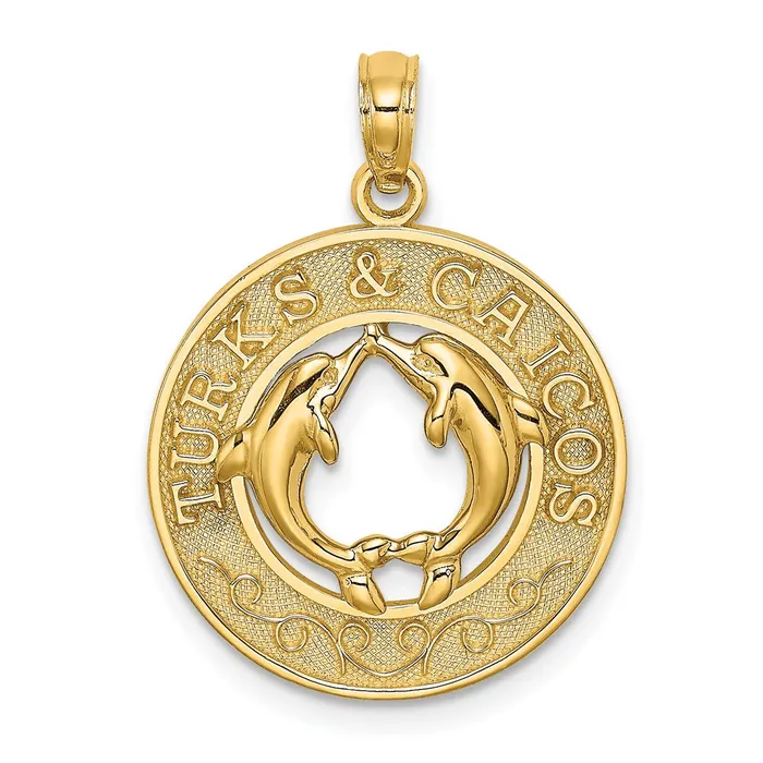 Charm Necklaces Qgold 14k Yellow Gold 187 mm TURKS AND CAICOS w Dolphins Circle Charm 213 grams Charm Necklaces Qgold 14k Yellow Gold 187 mm TURKS AND CAICOS w Dolphins Circle Charm 213 grams