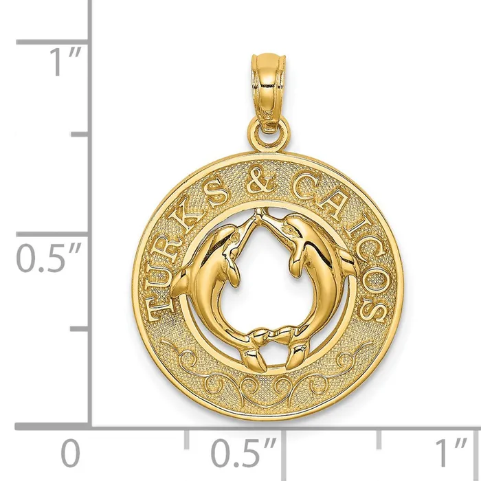 Charm Necklaces Qgold 14k Yellow Gold 187 mm TURKS AND CAICOS w Dolphins Circle Charm 213 grams Charm Necklaces Qgold 14k Yellow Gold 187 mm TURKS AND CAICOS w Dolphins Circle Charm 213 grams