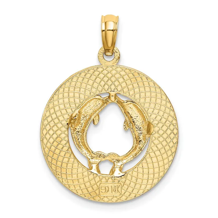 Charm Necklaces Qgold 14k Yellow Gold 187 mm TURKS AND CAICOS w Dolphins Circle Charm 213 grams Charm Necklaces Qgold 14k Yellow Gold 187 mm TURKS AND CAICOS w Dolphins Circle Charm 213 grams