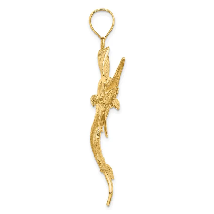 Charm Necklaces Qgold 14k Yellow Gold 32 mm 3D Polished Textured Sailfish Charm 1427 grams Charm Necklaces Qgold 14k Yellow Gold 32 mm 3D Polished Textured Sailfish Charm 1427 grams