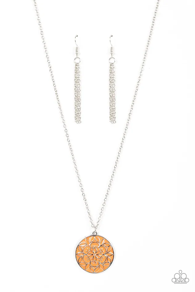Colorfully Cottagecore Orange Floral Motif Embossed Silver Necklace Paparazzi Paparazzi Accessories Necklaces Colorfully Cottagecore Orange Floral Motif Embossed Silver Necklace Paparazzi Paparazzi Accessories Necklaces