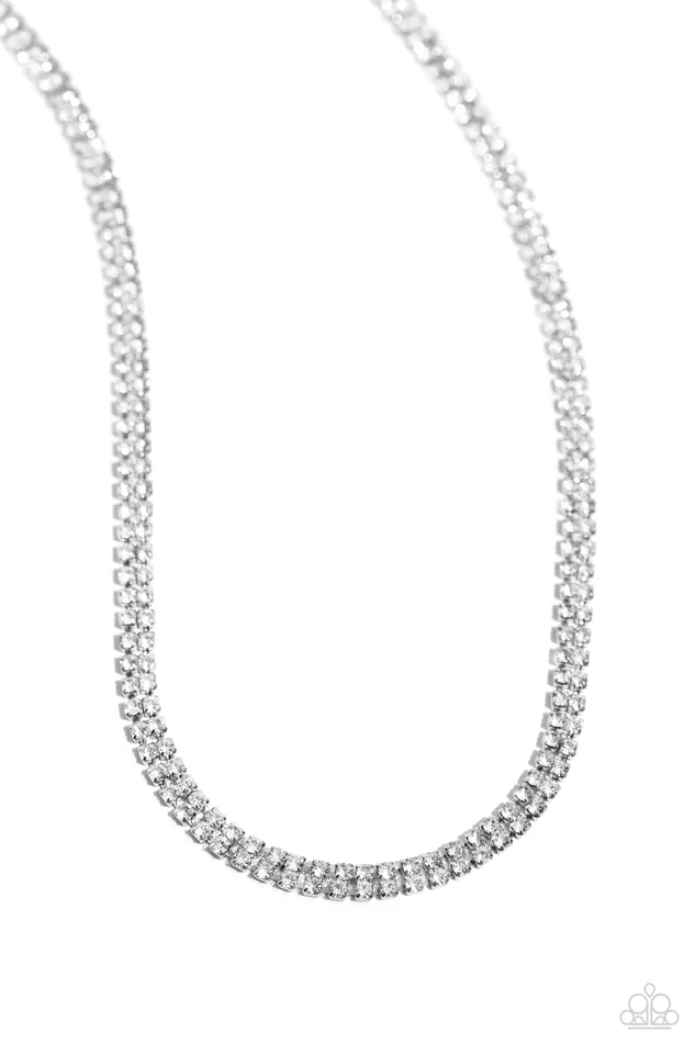 Dazzling Declaration White Rhinestone Silver Short Necklace Paparazzi Paparazzi Accessories Necklaces Dazzling Declaration White Rhinestone Silver Short Necklace Paparazzi Paparazzi Accessories Necklaces