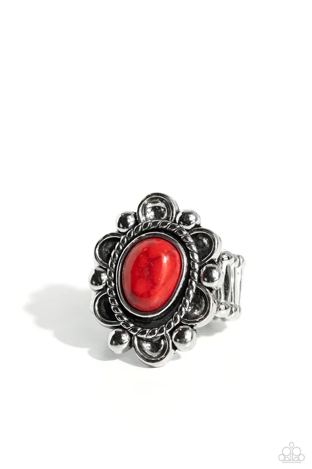 Desert Prairie Red Stone Silver Ring Paparazzi Paparazzi Accessories Rings