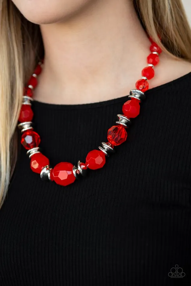 Dine and Dash Red Bead Silver Accent Necklace Paparazzi Paparazzi Accessories Necklaces