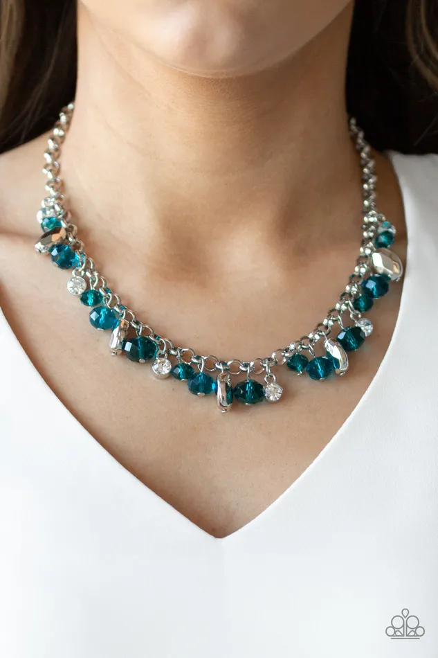 Downstage Dazzle Blue Crystal White Rhinestone Silver Necklace Paparazzi Paparazzi Accessories Necklaces