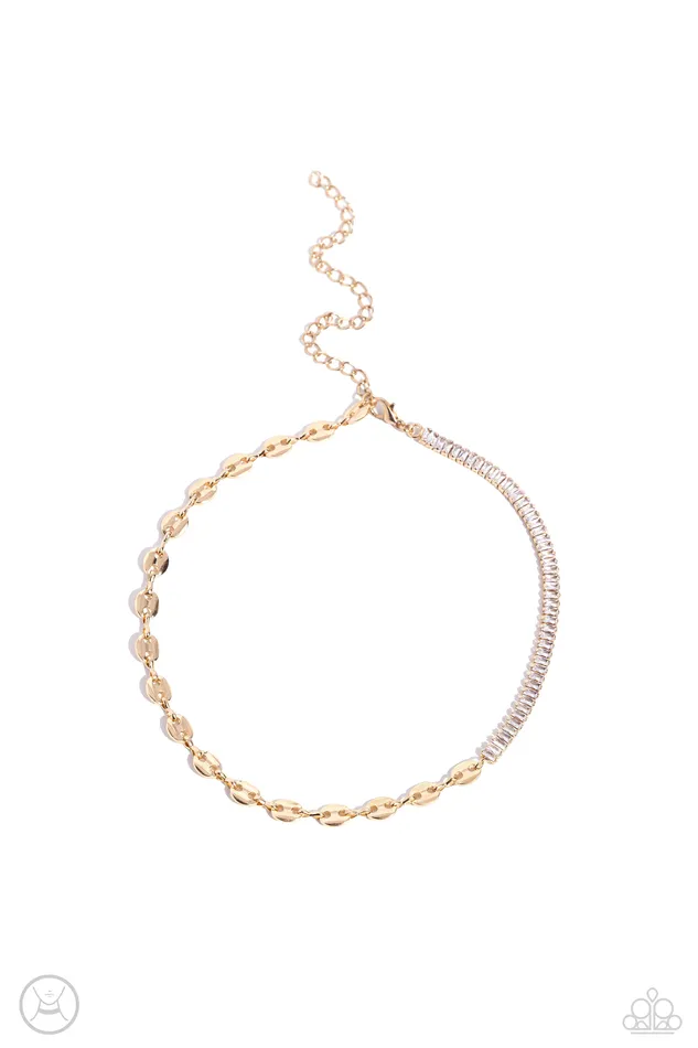 Dream Duo Gold Link White Rhinestone Choker Necklace Paparazzi Paparazzi Accessories Necklaces Dream Duo Gold Link White Rhinestone Choker Necklace Paparazzi Paparazzi Accessories Necklaces