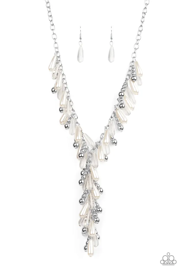 Dripping With DIVAttitude White Pearl Teardrop Silver Y Necklace April 2021 Life of the Party Exclusive Paparazzi Accessories Necklaces Dripping With DIVAttitude White Pearl Teardrop Silver Y Necklace April 2021 Life of the Party Exclusive Paparazzi Accessories Necklaces